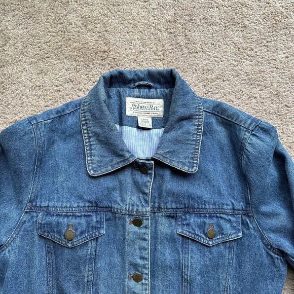 St Johns Bay Jacket Womens Large Denim Flannel Lined *Linning Rip* Pockets Vtg - Picture 6 of 13